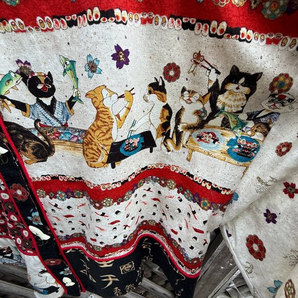 🐱🍣Handmade Japanese Sushi + Cats Printed Cotton Cropped Top/Jacket Whimsical - Picture 8 of 14